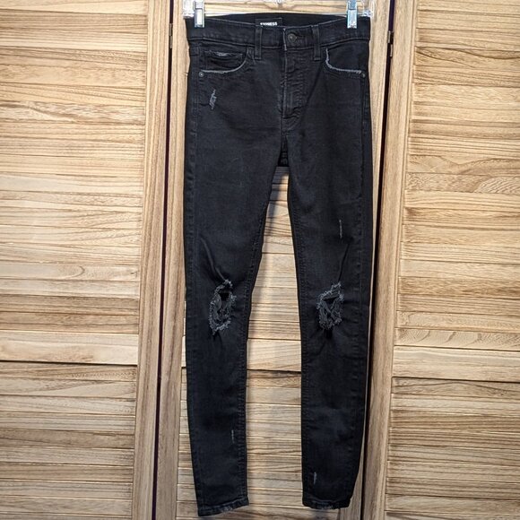 Express Skinny Black Distressed Skinny Mid-Rise Jeans Black Size 0R - Picture 1 of 12